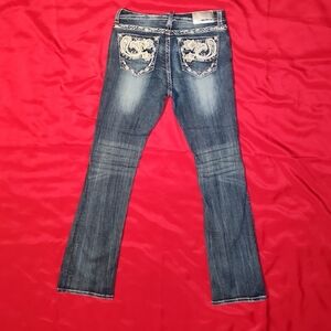 Grace In LA 29x32 Easyfit Women's Boot Cut Blue Jeans with Embroidered Pockets